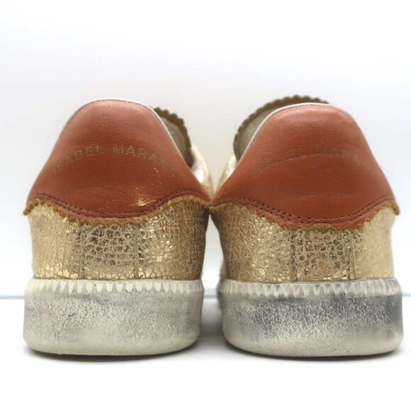Isabel Marant Beth Lightning Bolt Sneakers Gold Metallic Cracked Leather Size 37 - Picture 9 of 13